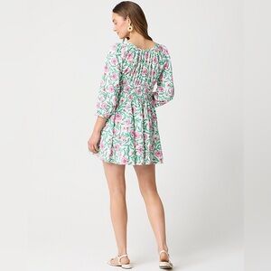 J. Crew Smocked-waist mini dress Green and Pink, size 2